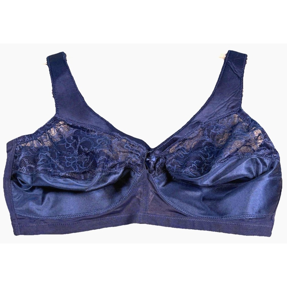 Glamorise Bra Magic lift Full‎ Figure Lace Support Navy Blue Size 42DD X1001